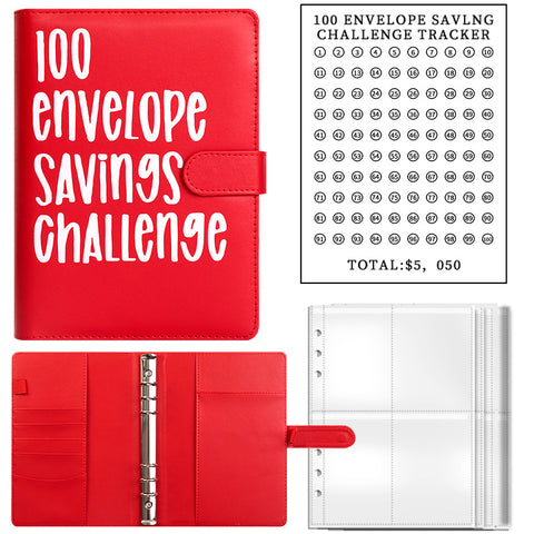 100 Umschlag-Sparherausforderung-Binder, 1 Stück Budget-Binder, Geldsparherausforderungs-Buch, Sparherausforderungs-Notizbuch, Geldorganisator, Budgetplaner-Buch für Budgetierung