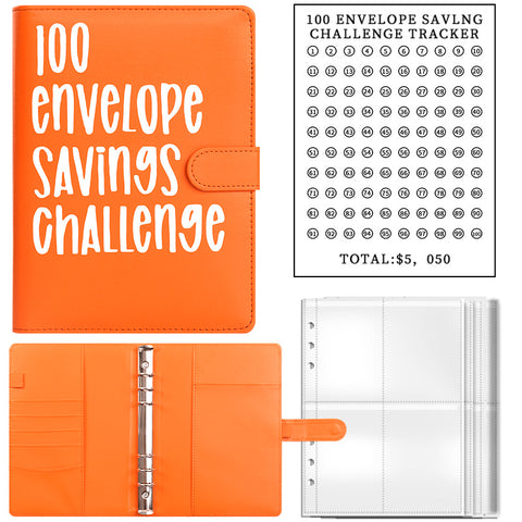 100 Umschlag-Sparherausforderung-Binder, 1 Stück Budget-Binder, Geldsparherausforderungs-Buch, Sparherausforderungs-Notizbuch, Geldorganisator, Budgetplaner-Buch für Budgetierung
