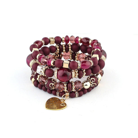 🔥🔥🔥Der bohemische ethnische Stil Mehrschicht-Armband mit kristallenen Pfirsichherz-Perlen, Damenschmuck-BT009