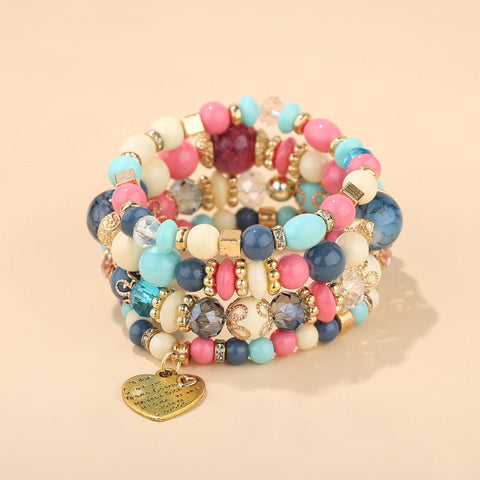 🔥🔥🔥Der bohemische ethnische Stil Mehrschicht-Armband mit kristallenen Pfirsichherz-Perlen, Damenschmuck-BT009